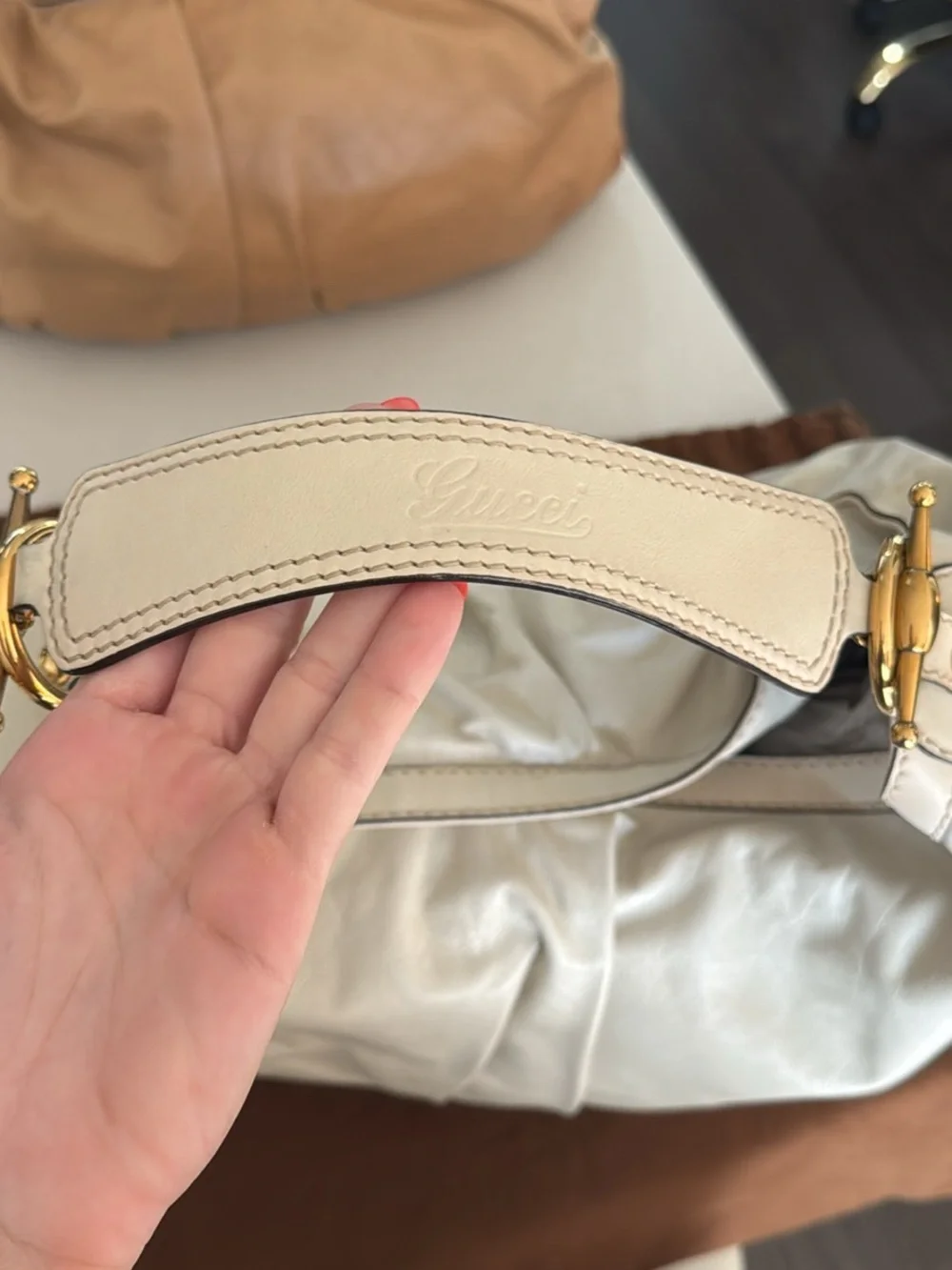 Gucci Cream Leather Shoulder Hobo with Gold-Tone Hardware
